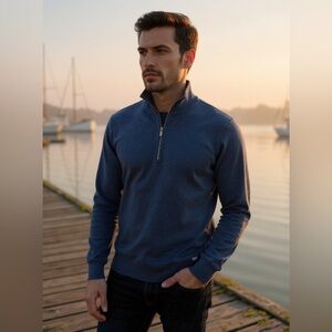 🔥ZegnaSport Men’s Half-Zip Cotton Sweater Navy Blue L | Italian Luxury Designer🔥